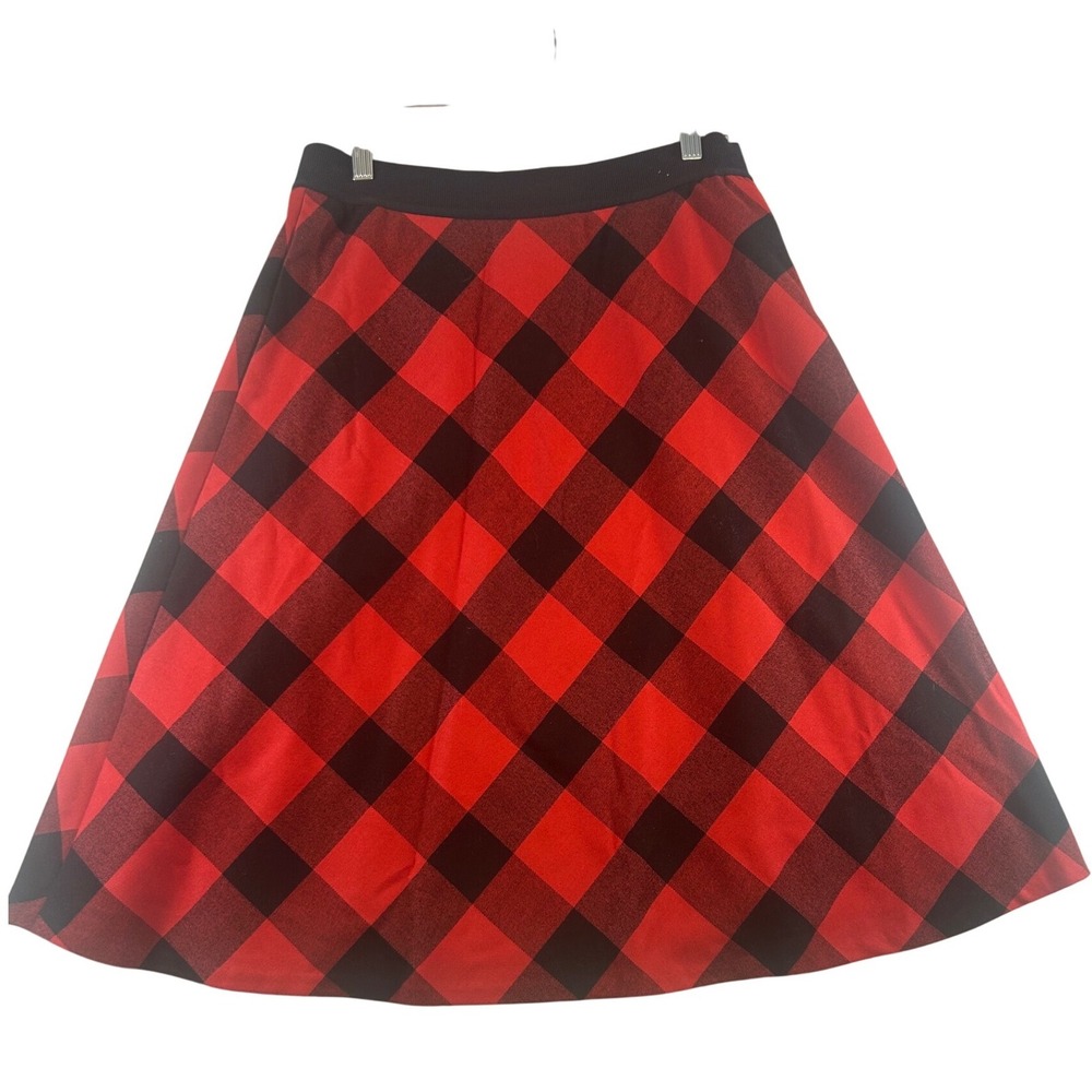 Lands End Red Black Buffalo Plaid A Line Midi‎ Skirt Women's Size 10